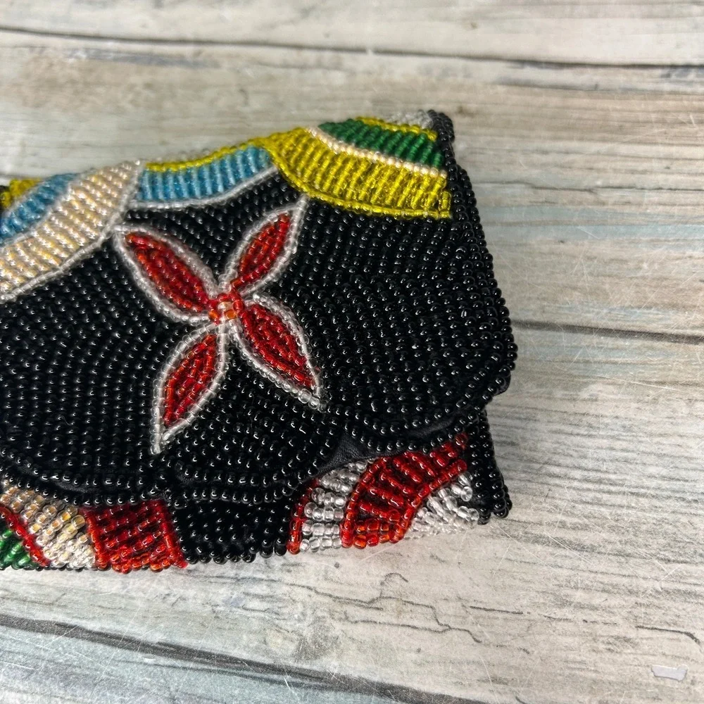 Vintage Beaded Coin Purse Wallet Small‎ Flap Floral Boho